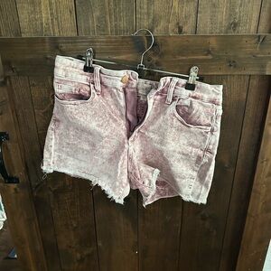 Women's Red Washed Denim Shorts